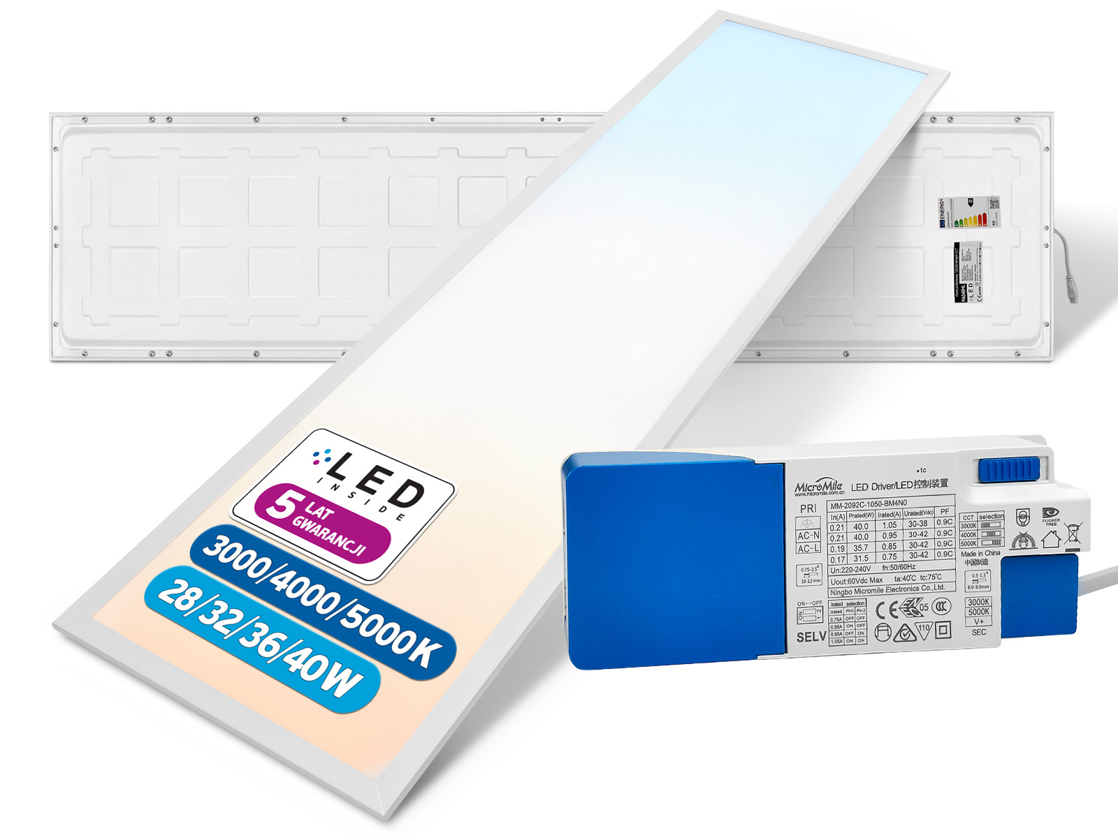 Panel podtynkowy LED 120x30 Almach CCT 28/32/36/40W 3000/4000/5000K